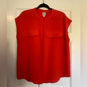 Worthington Red Button Front Blouse Cap Sleeve Work Office Top Women’s L